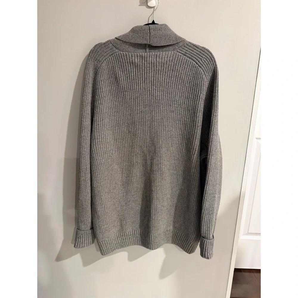 Duluth Trading Co Mens Gray Cotton Waffle Knit Shawl Collar Cardigan Sweater L